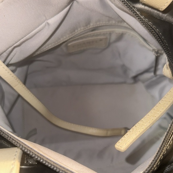 Used] CHANEL Paris Biarritz PM handbag tote bag canvas leather gray ivory/grey - Picture 12 of 16